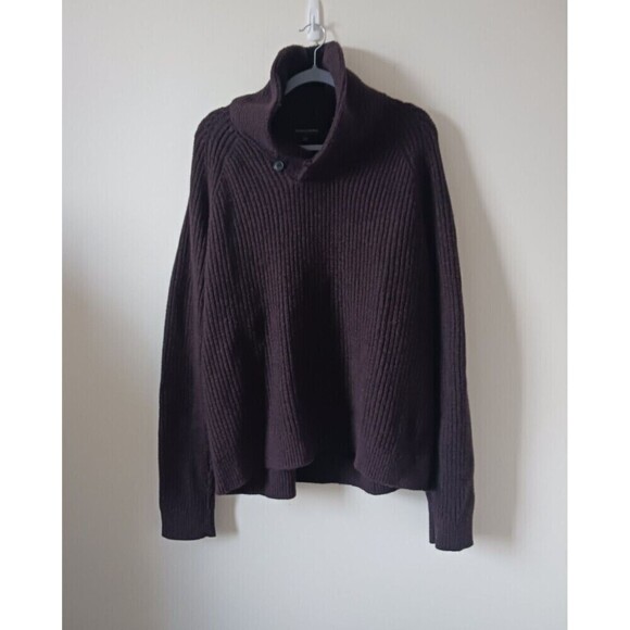 Banana Republic Mens Brown Sweater Wool Blend Shawl Neck Knit Henley Size 2XL - Picture 1 of 4